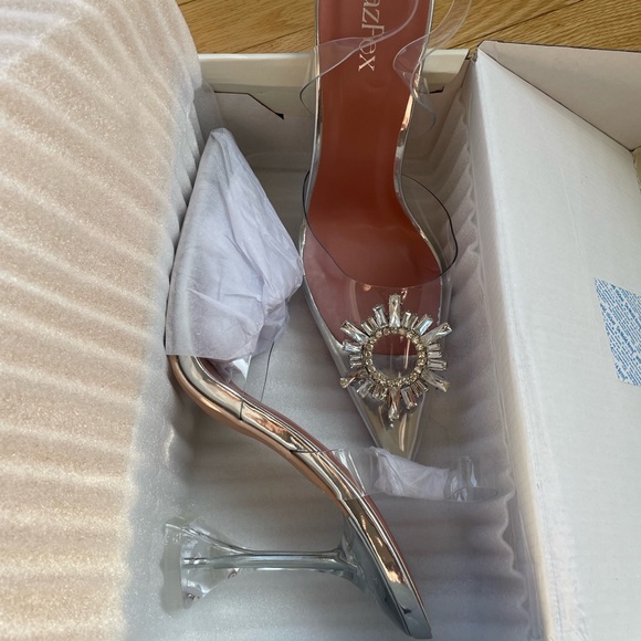 Women's Slip on Transparent Slingback Pointed Toe Crystal Rhinestones Clear *NEW - Picture 5 of 10